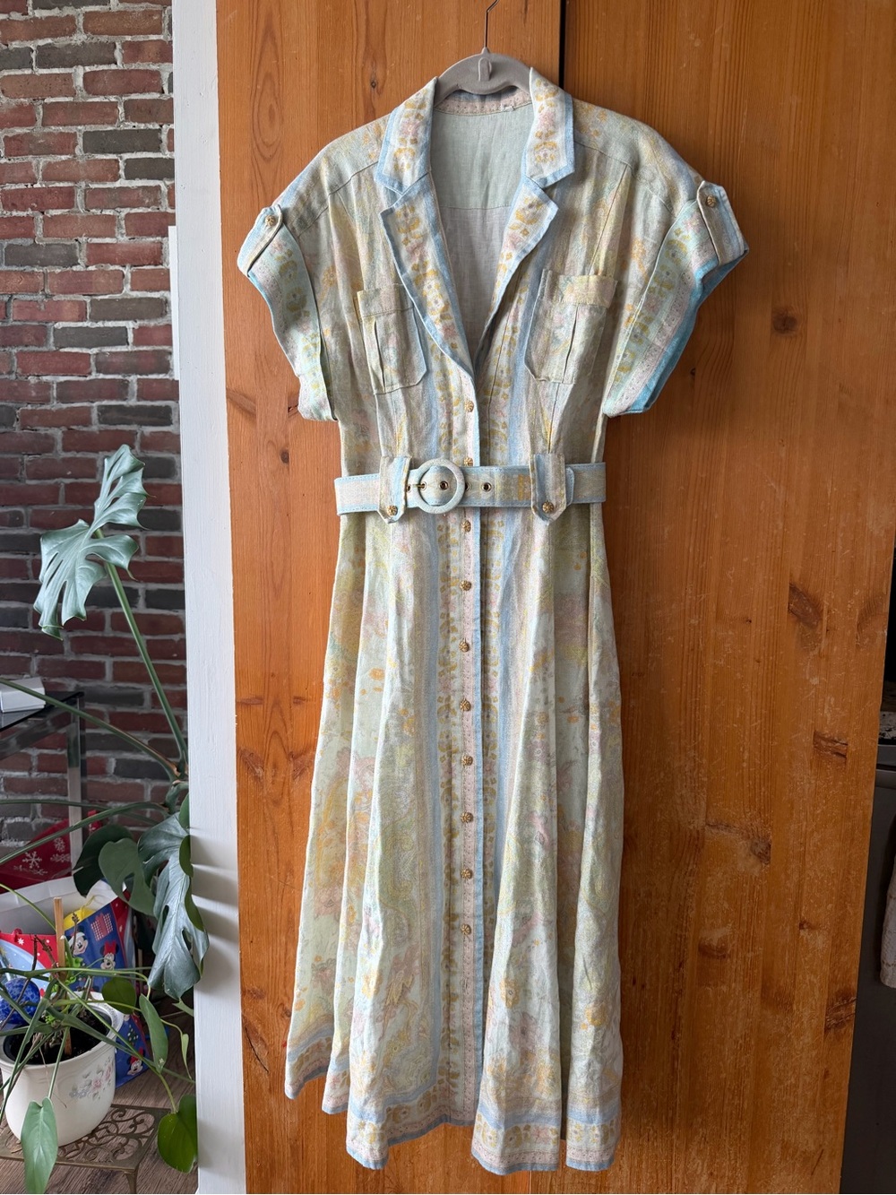 Zimmermann Pastel Floral Maxi Shirt Dress with Belt